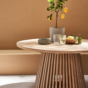 Table à manger ronde en bois d'acacia. 4 places. intérieur et extérieur