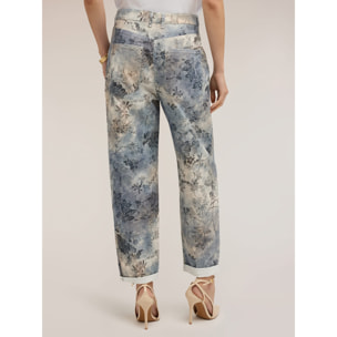 Motivi - Pantalones boyfit en drill de algodón estampado - Light - blue