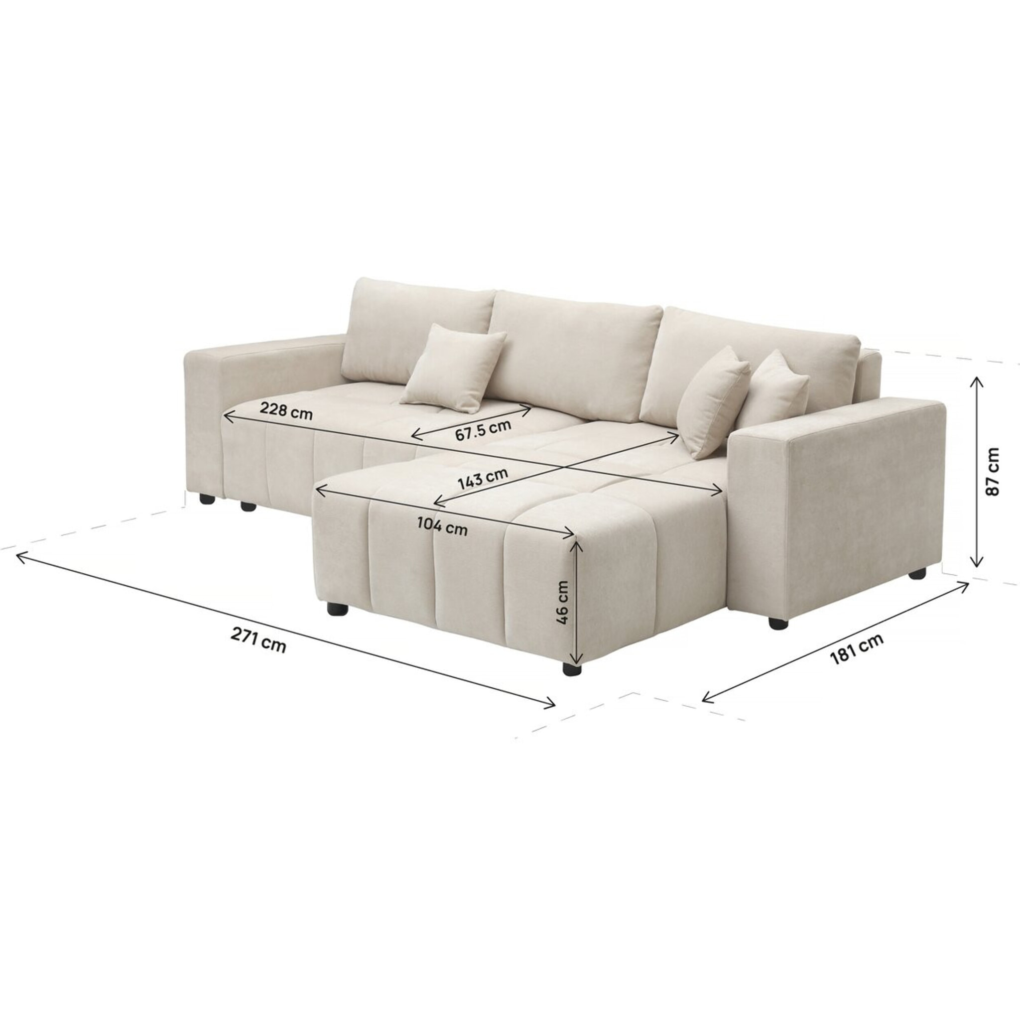 Canapé d'angle convertible style bubble tissu chenille "George" 4 places - Beige