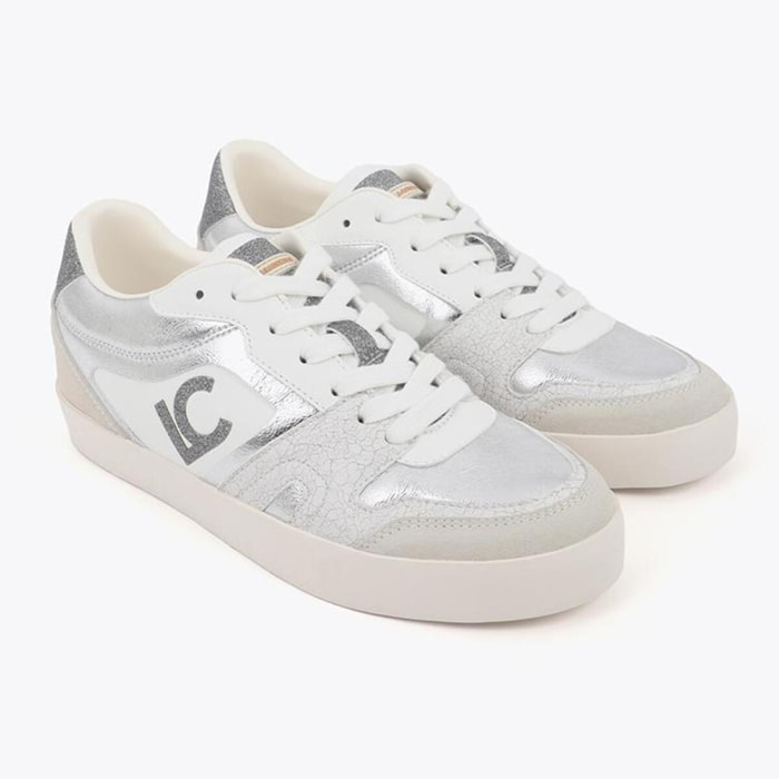 Scarpa sportiva con zeppa interna in tessuti abbinati e dettagli in pelle