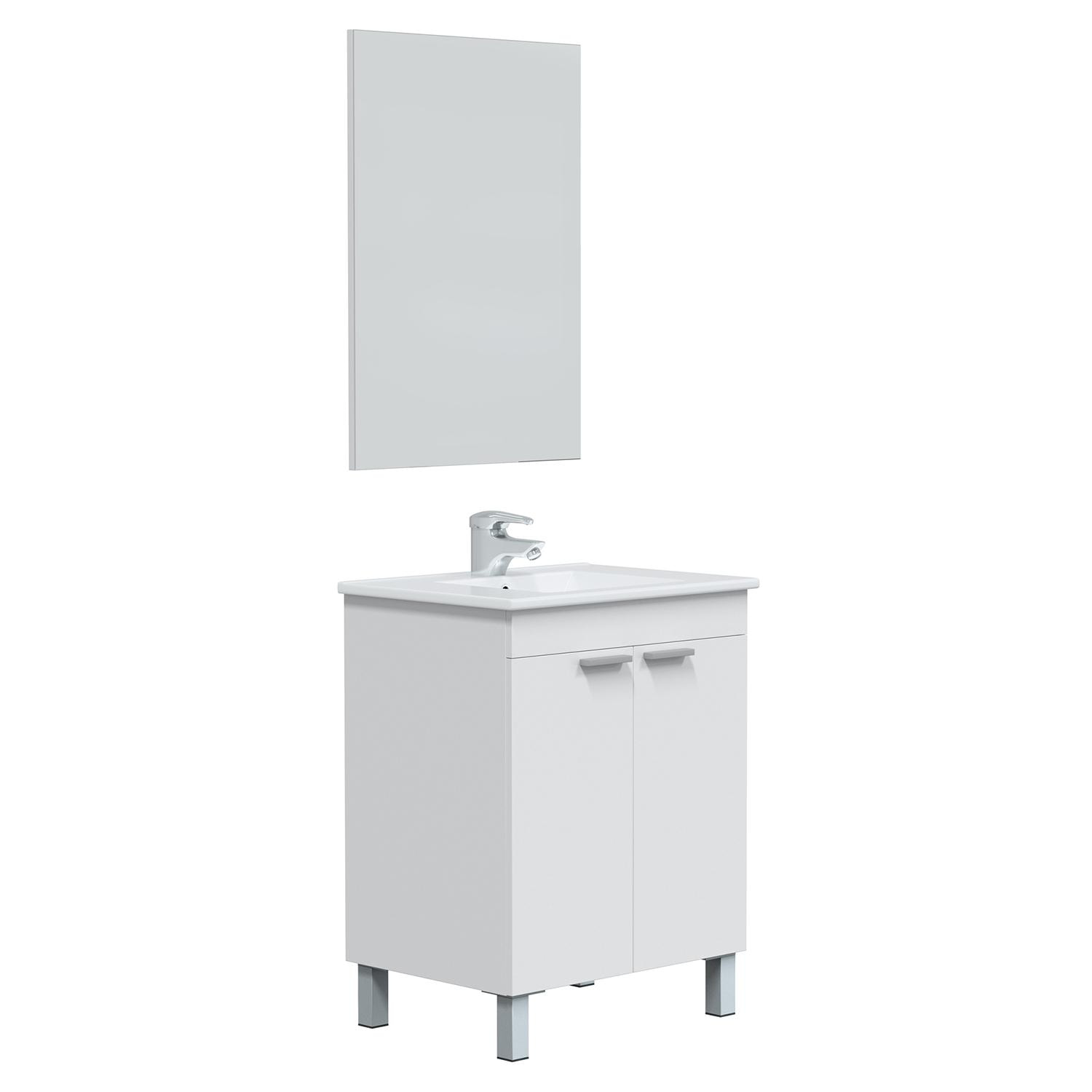 Mueble baño lupe 2p 60cm color blanco brillo con espejo, sin lavabo