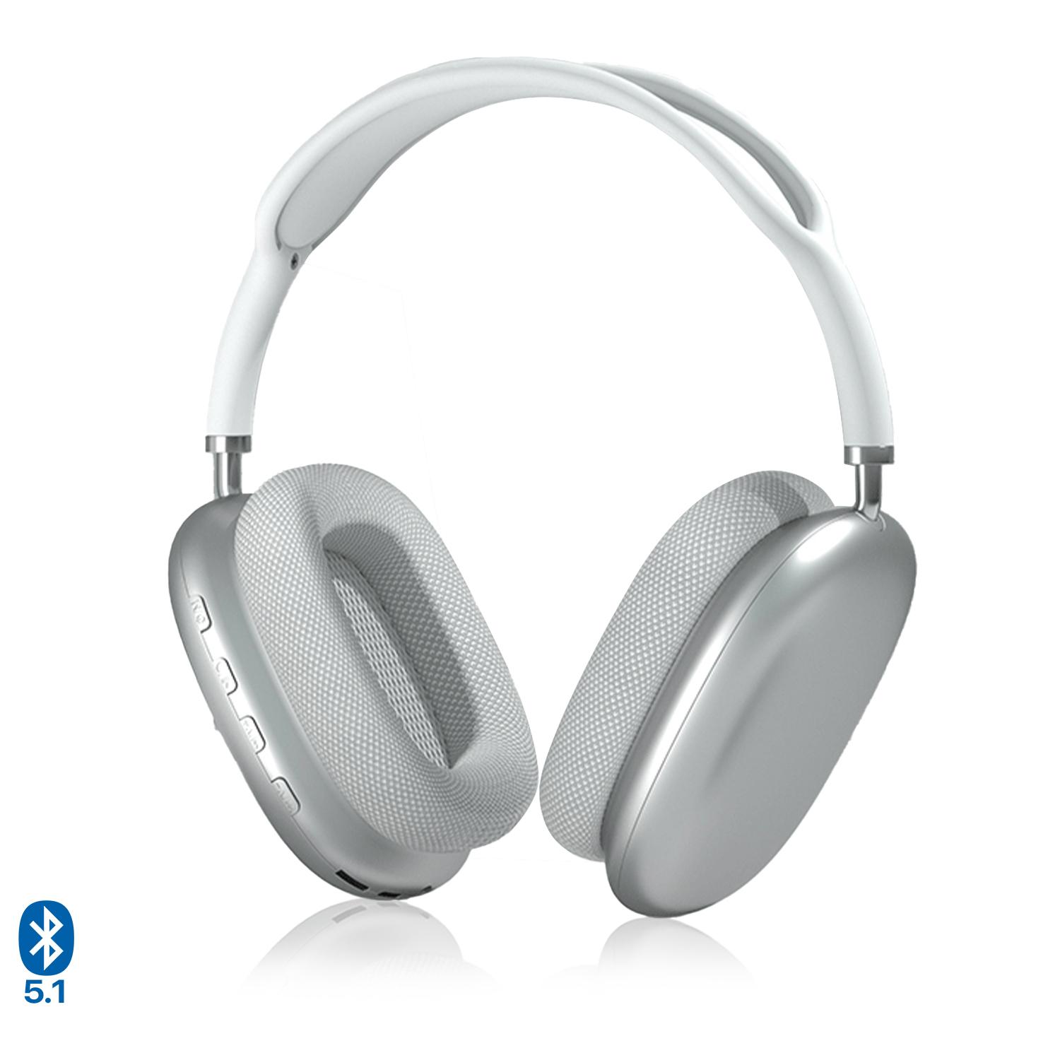 DAM Cuffie Bluetooth wireless P9, ergonomiche. 18,5x8x20,5cm. Colore bianco