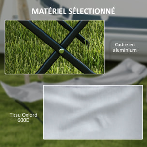 Lot de 2 bains de soleil transats pliables - poches latérales rangement, tétière - acier oxford gris