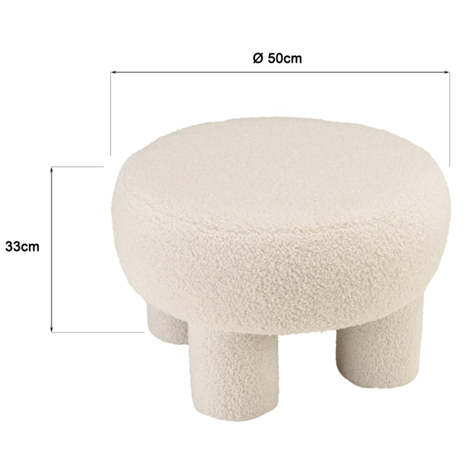 AGATHE - Pouf rond en tissu bouclette blanc D50cm