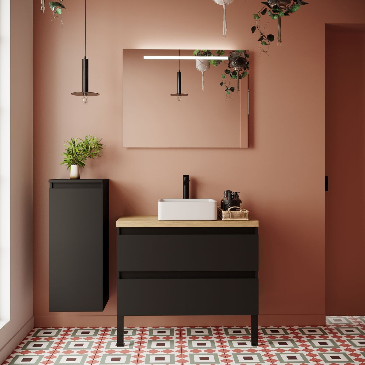 Ensemble vasque posée 2 tiroirs + miroir - HUDSON
