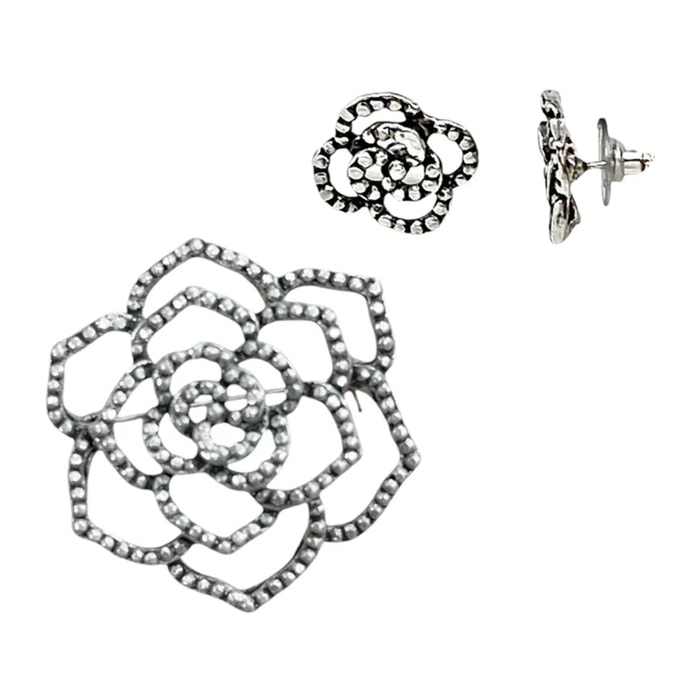 Conjunto pendiente y broche "Escala" en plata chapado