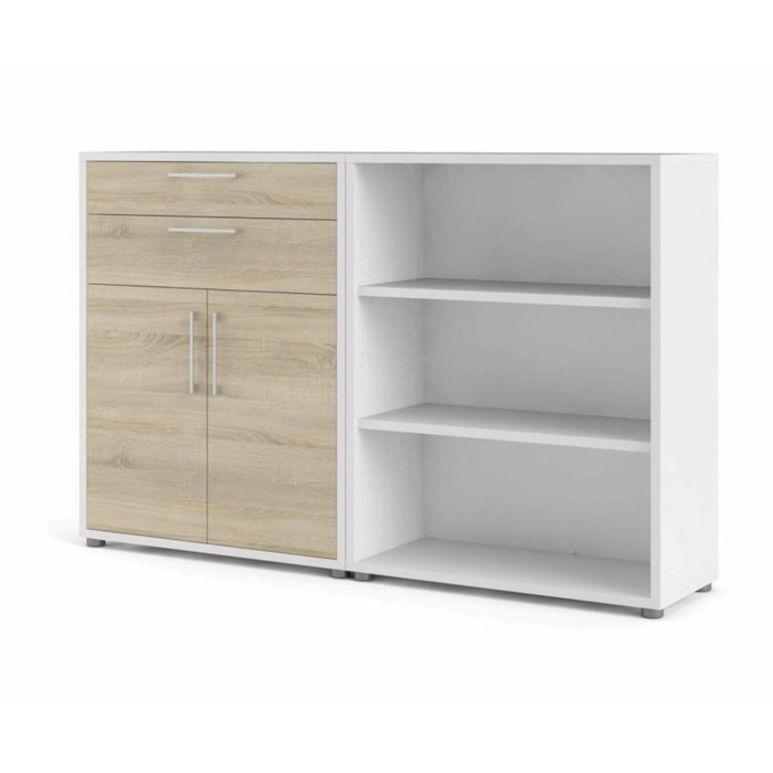 Credenza Albinea, Buffet da soggiorno, Madia da salotto, Dispensa da cucina, 178x40 h113 cm, Bianco e Quercia
