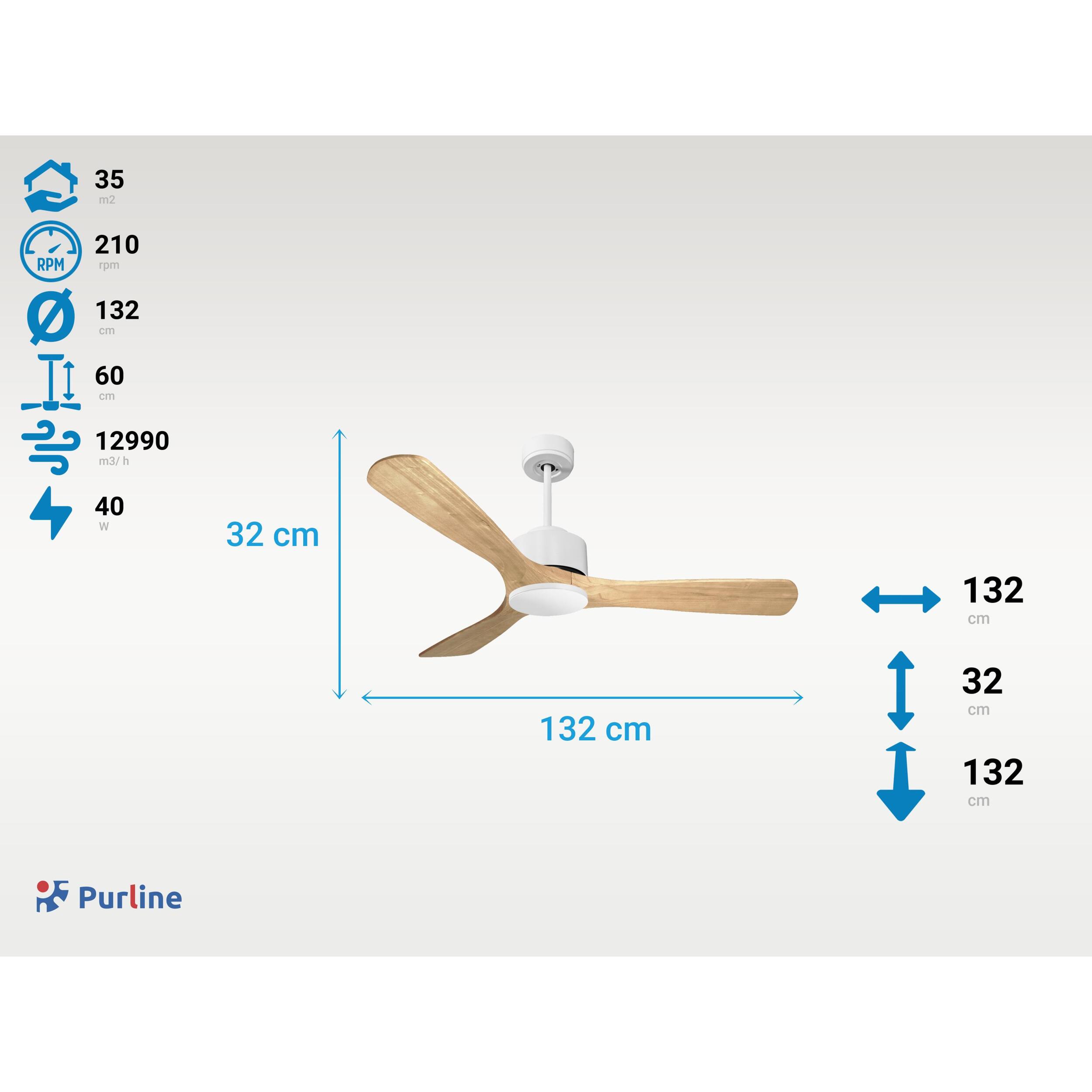 Ventilateur de plafond ø132 cm avec Wifi Réversible Hypersilence 40   W Blanc