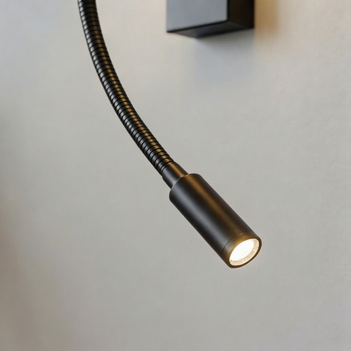 Forlight Janet - Aplique de Pared para Dormitorio E27 Luz de Lectura LED Blanco Cálido 3000K. Aluminio Negro Pantalla de Textil