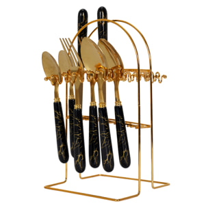 Menagere 24 Pieces Noir Et Dore Eclat
