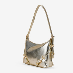 Bolso de hombro dorado con hebillas