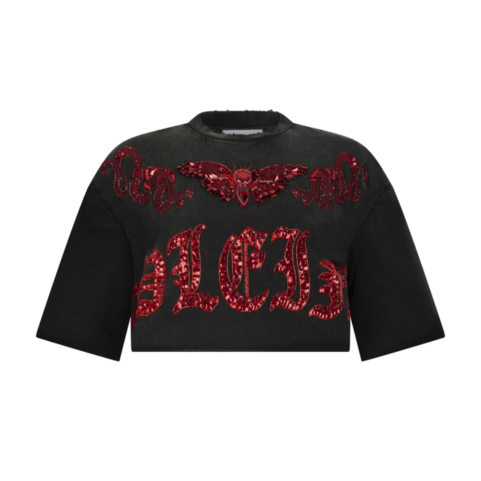 PHILIPP PLEIN Cropped T-Shirt Butterfly Tattoo