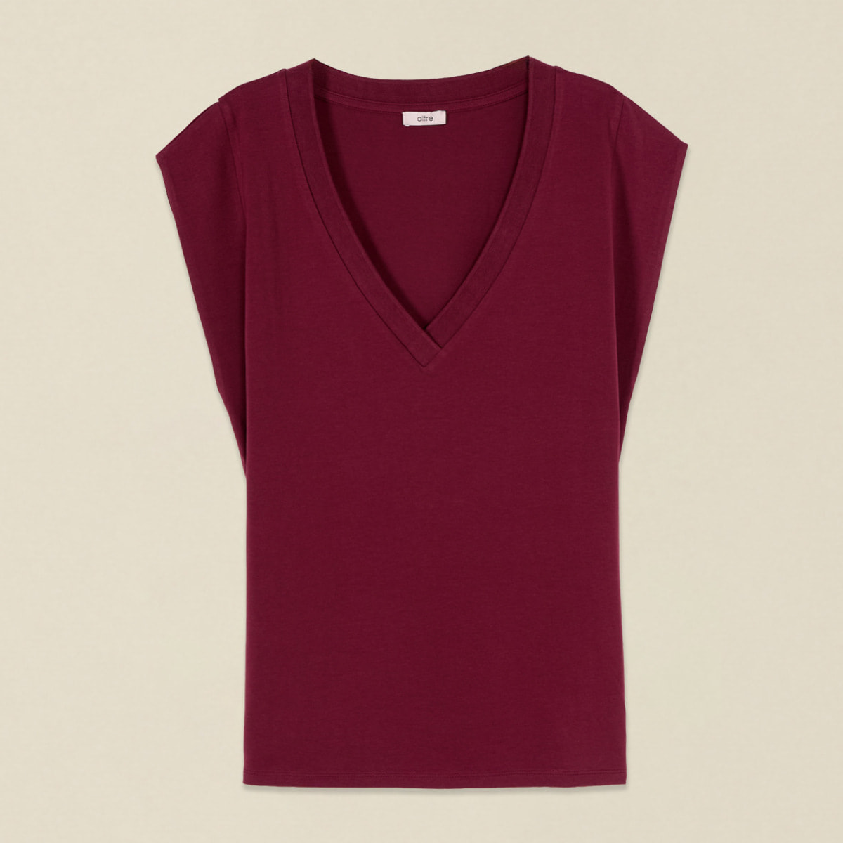 Oltre - Camiseta de algodón con cuello en V - Burgundy