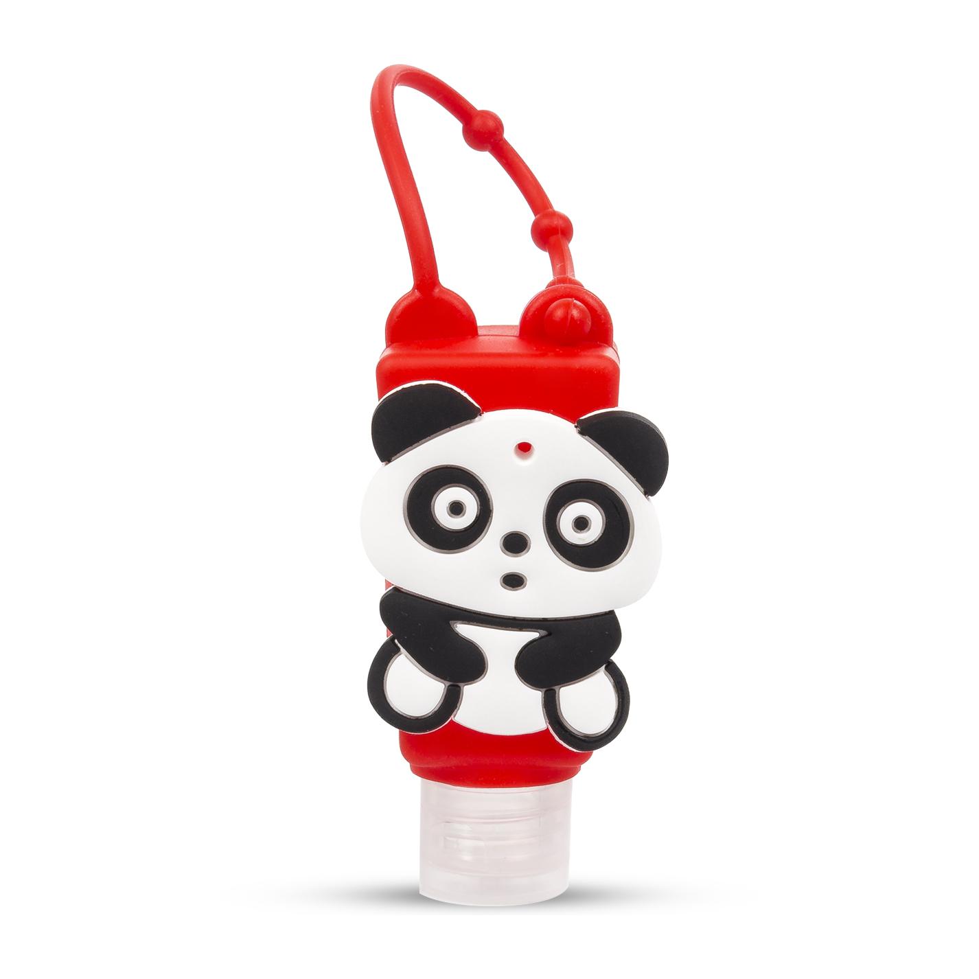 Llavero Botella higienizante de manos alcohol rellenable 30ml. Diseño panda.