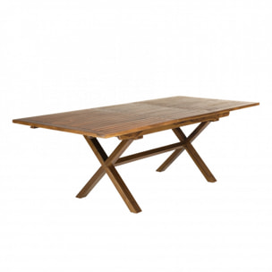 HANNA - Table de jardin 8/10 personnes - rectangulaire pieds croisés extensible 180/240x100cm en bois teck huilé