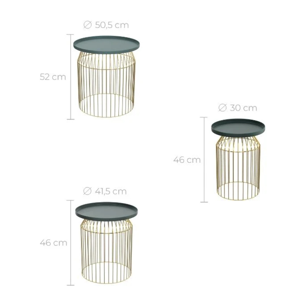Tables d'appoints rondes en métal bleu gris et laiton (lot de 3) - Palombe