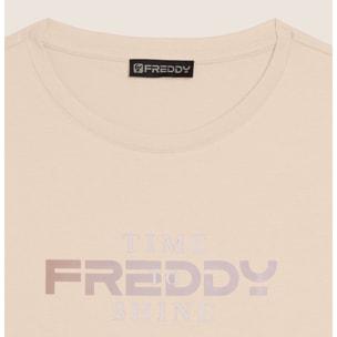 T-shirt Comfort Fit con Logo FREDDY e Slogan "Time Shine"