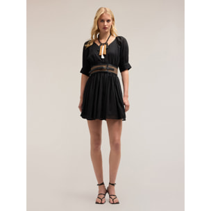 Motivi - Vestido corto de muselina de algodón - Negro