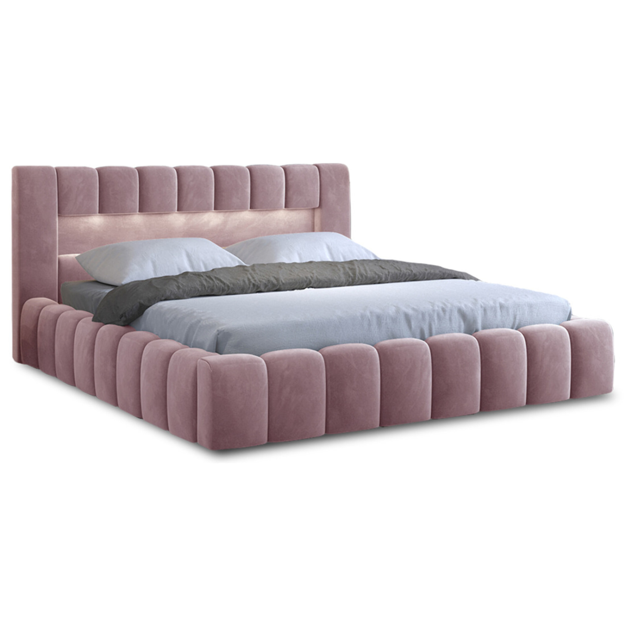 Cleo - lit coffre avec led - 180x200 cm - sommier inclus - en velours - Rose