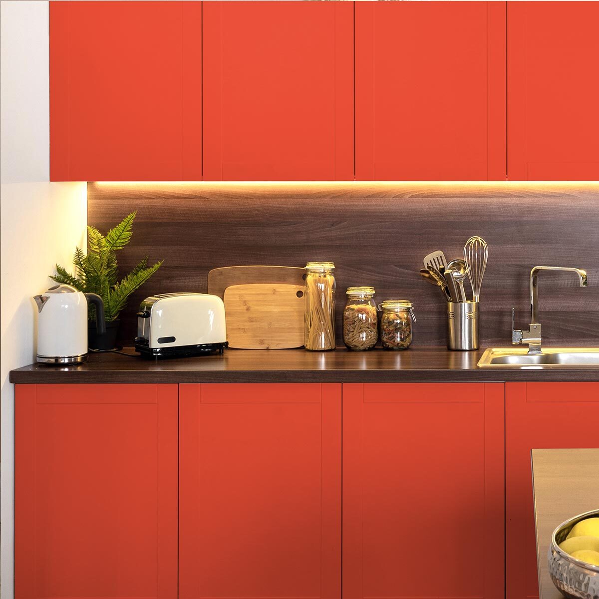 Rouleau adhésif décoratif Vinyle au Mètre - Rouge coquelicot - Sticker Lavable Imperméable Mur Cuisine Meubles