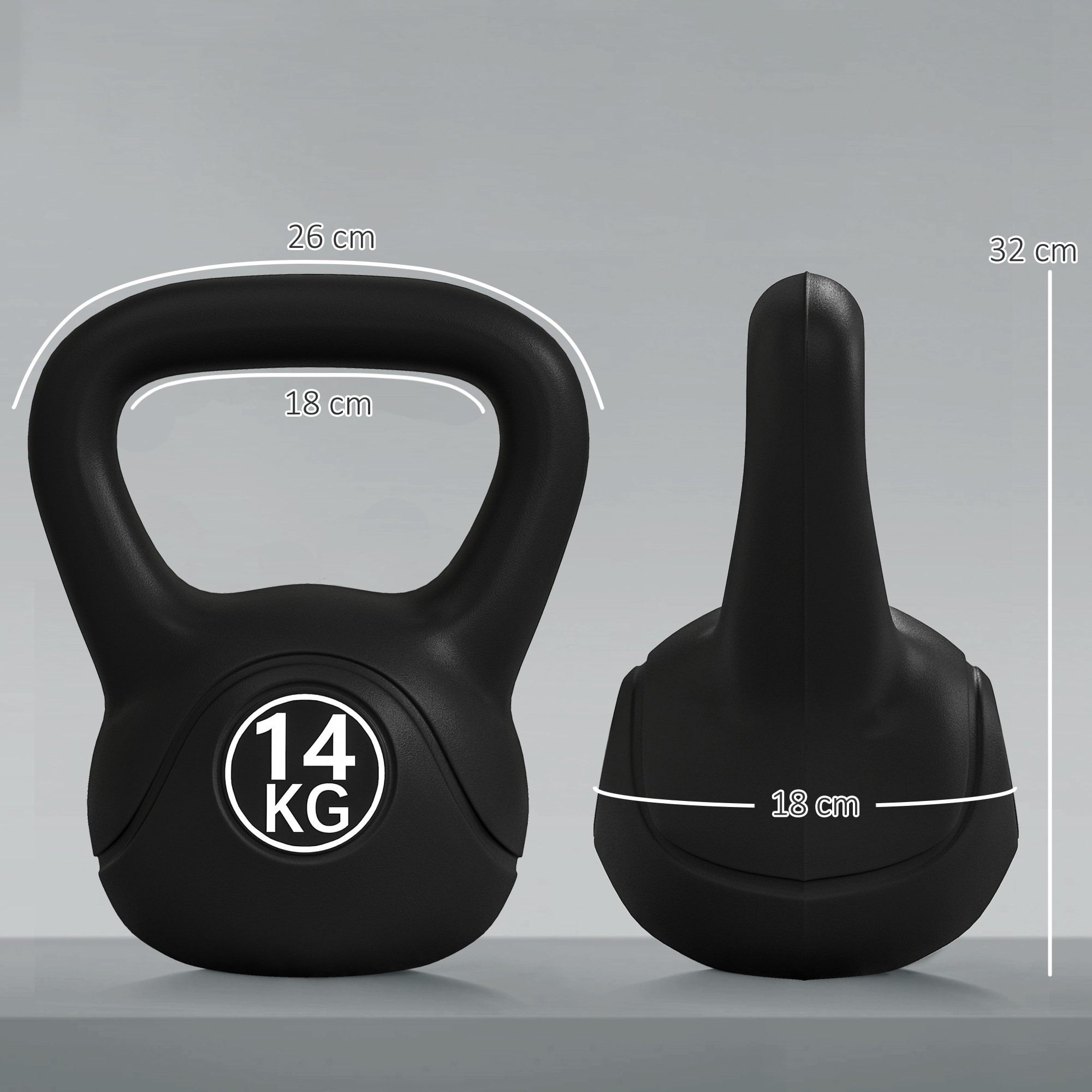 Pesa Rusa de 14 kg Kettlebell de Fiteness Relleno de Arena con Mango Ancho Antideslizante para Ejercicios y Entrenamiento en Casa y Gimnasio 26x18x32 cm Negro