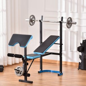 Banco de Musculación Multifuncional Banco de Pesas con Soporte para Barra y Respaldo Ajustable para Entrenamiento Completos de Cuerpo en Casa Gimnasio Negro y Azul