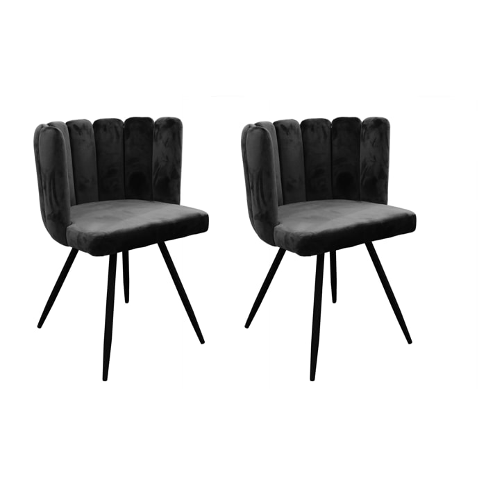 Chaise Ariel Velours Noir - Lot De 2
