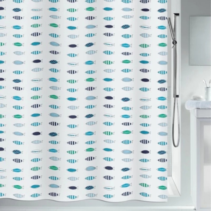 Rideau de douche Polyester SANTARINA Bleu & Blanc Spirella