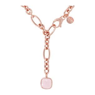 Collana a Cravatta Catena Ovale con Quarzo Rosa Quadrato