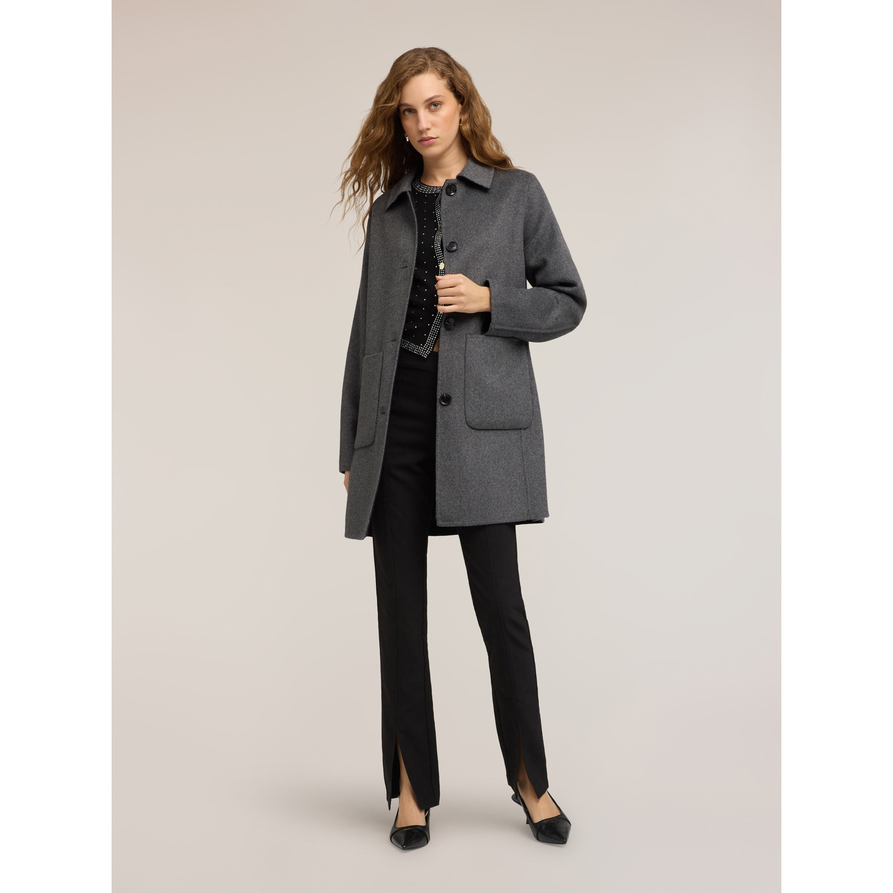 Motivi - Cappotto reversibile in panno misto lana - Grigio