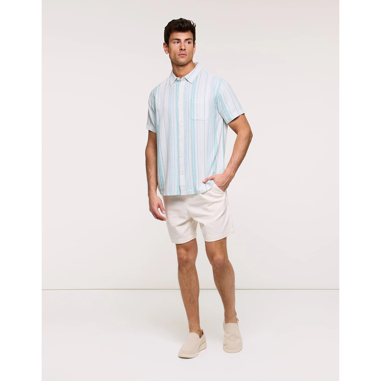 Camisa Rayas Manga Corta Turquesa - Kurezo