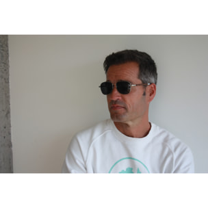 Gafas de sol OCEAN SORRENTO - De brazo de madera de peral azul oscuro con montura frontal de metal azul claro y plata brillante / Ahumada