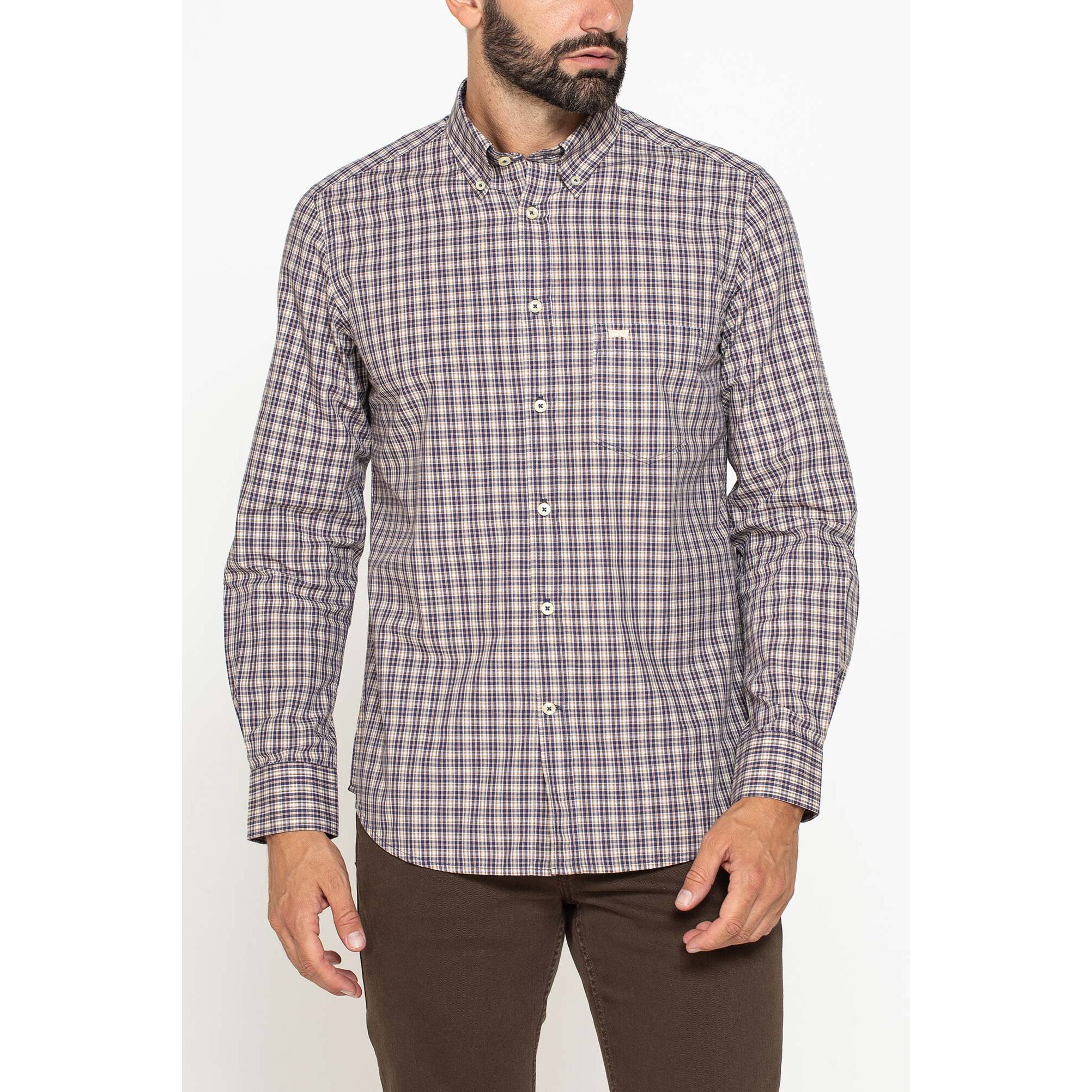 CAMICIA FANTASIA TINTO FILO CON COLLO BUTTON-DOWN
