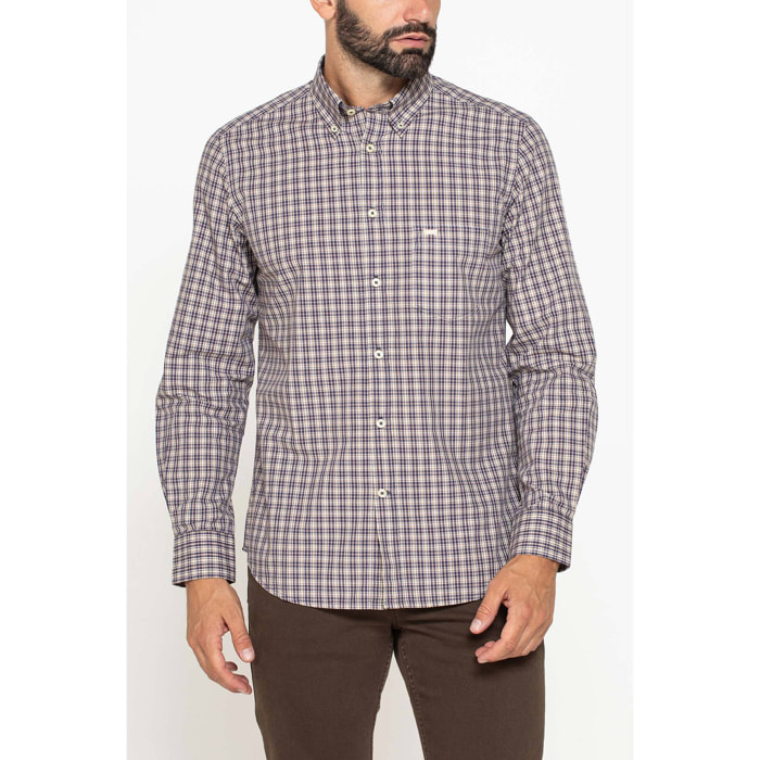 CAMICIA FANTASIA TINTO FILO CON COLLO BUTTON-DOWN