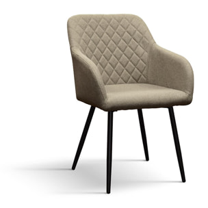 Set di 4 sedie LISBONA in tessuto beige e gambe in metallo nero, con braccioli