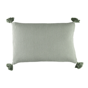 Coussin rayé à pompons - Vert