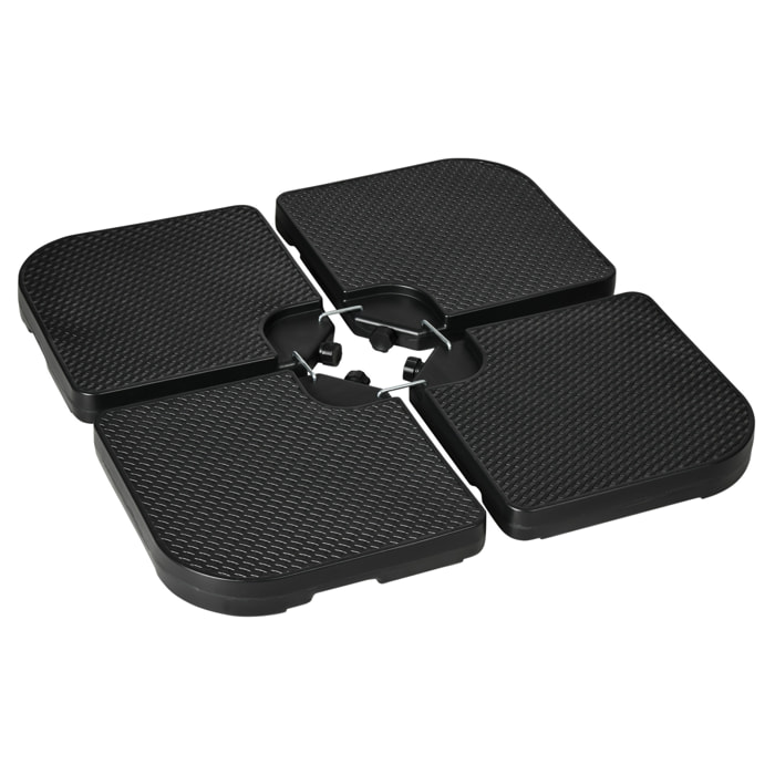 Base para Sombrilla de 4 Piezas, Soporte para Parasol de HDPE Rellenable con Agua 59 kg o Arena 80 kg, para Jardín, Patio, Terraza, Negro