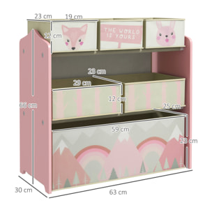 Étagère de rangement enfant design mountain adventure - 6 tiroirs - MDF tissu non tissé - rose