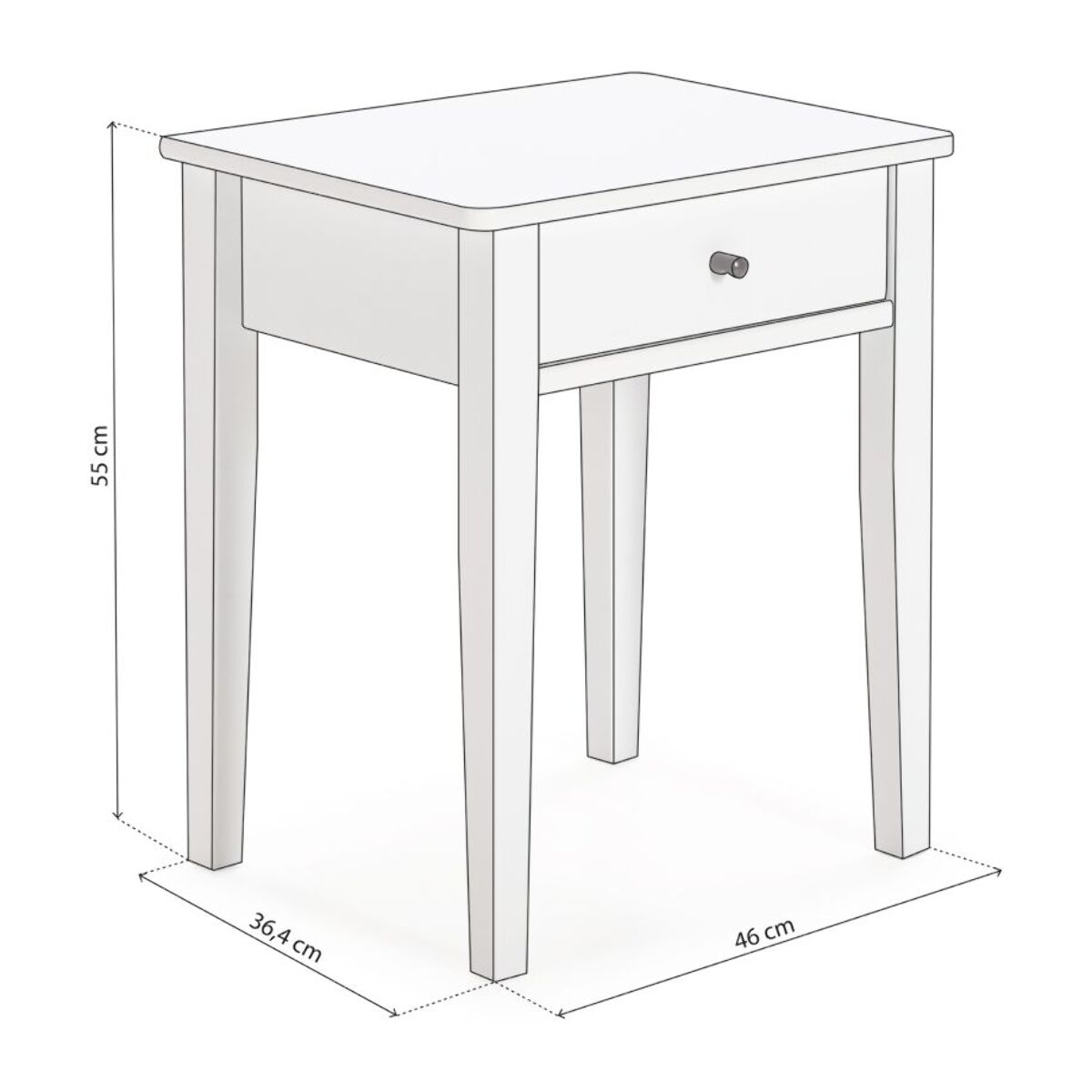 Mesita de noche de 1 cajón y patas en blanco 46x55 cm Vika Blanco