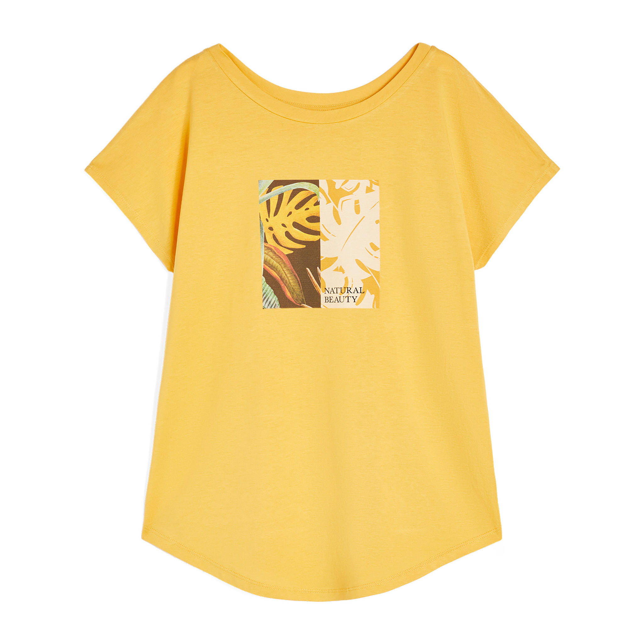 T-shirt donna in jersey modal con grafica tropical centrale