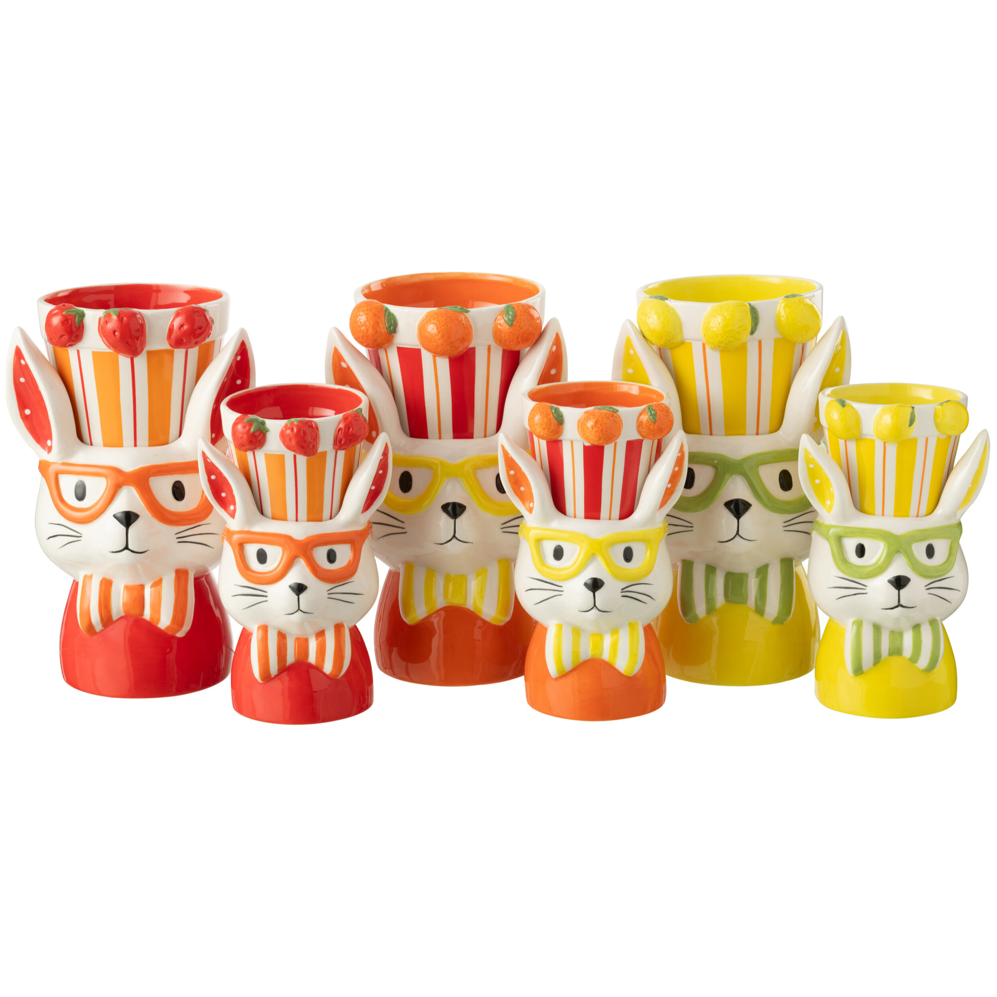 J-Line cache-pot 2 Parties Lapin Dolomite - céramique - mix - large - 3 pièces - Ø 14 cm