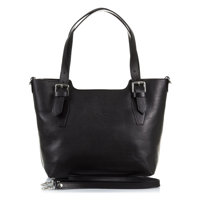 FIRENZE ARTEGIANI Borsa Tote da Donna Arezzo. Vera Pelle Tamponato Made in Italy 37x10x25 Cm. Colore nero