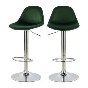 Chaise de bar Pavo en velours vert 60/82 cm (lot de 2)