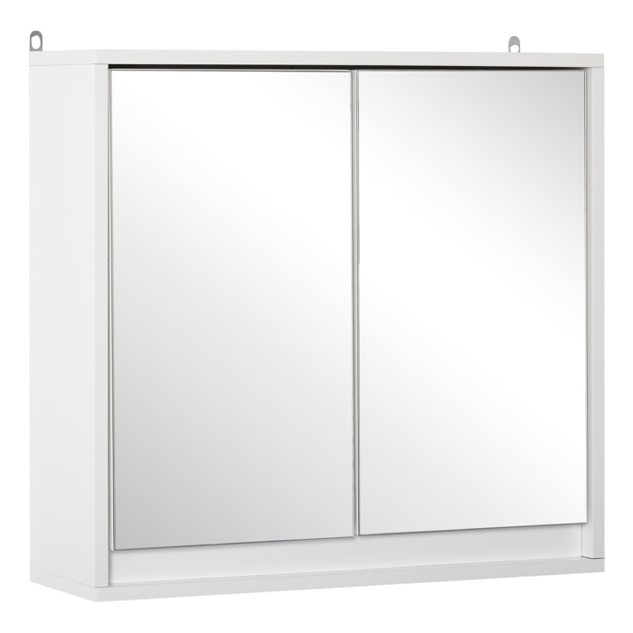 Armario de Baño con Espejo con 2 Puertas y Estante Ajustable Mueble Colgante de Baño para Aseo Estilo Moderno 48x14,5x45 cm Blanco