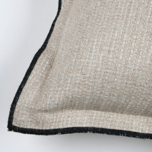 Coussin  poly-lin volant plat feston noir - Naturel