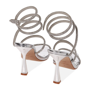 Sandali argento snake, tacco 10 cm