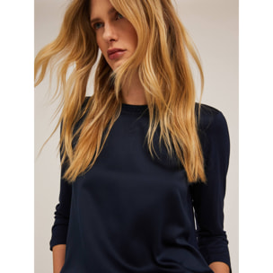 Motivi - T-shirt basic bimaterica - Blu