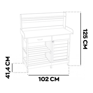 Gröunden - Tavolo da Lavoro per Giardinaggio 102x125x41,4 cm con Ripiano in Metallo e Armadietto in Legno massello