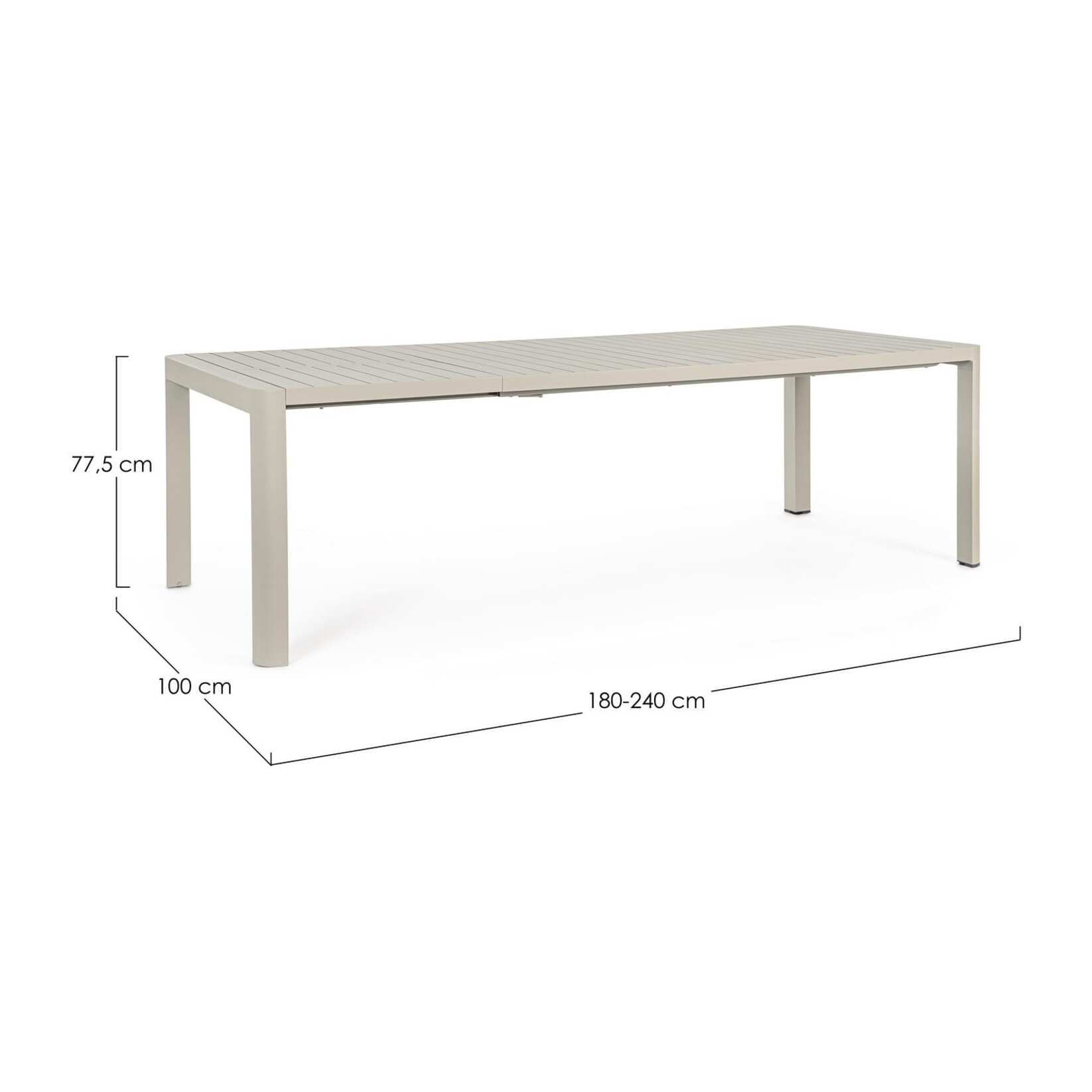 Tavolo da giardino KIPLIN in alluminio beige verniciato a polvere, 180×100 – 240×100 cm