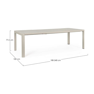 Tavolo da giardino KIPLIN in alluminio beige verniciato a polvere, 180×100 – 240×100 cm